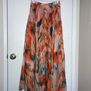 Orange Blossom Watercolor Maxi Skirt